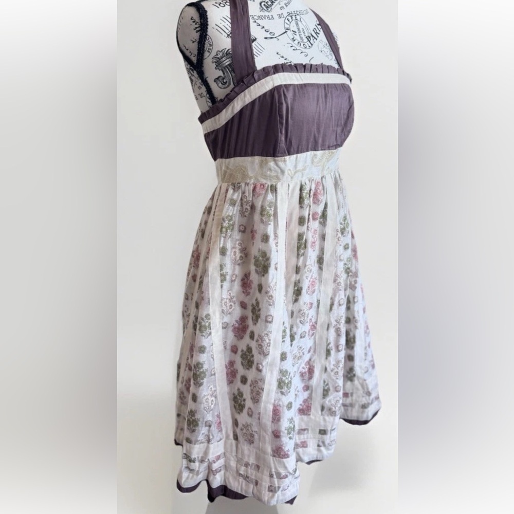 Anthropologie Floreat Brown Motif Cottage Core embroidered halter dress Boho 0